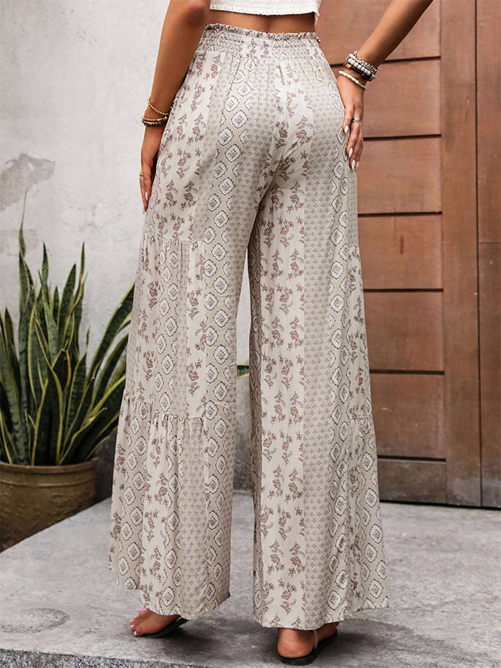 High Waisted Lace Up Wide Leg Pants