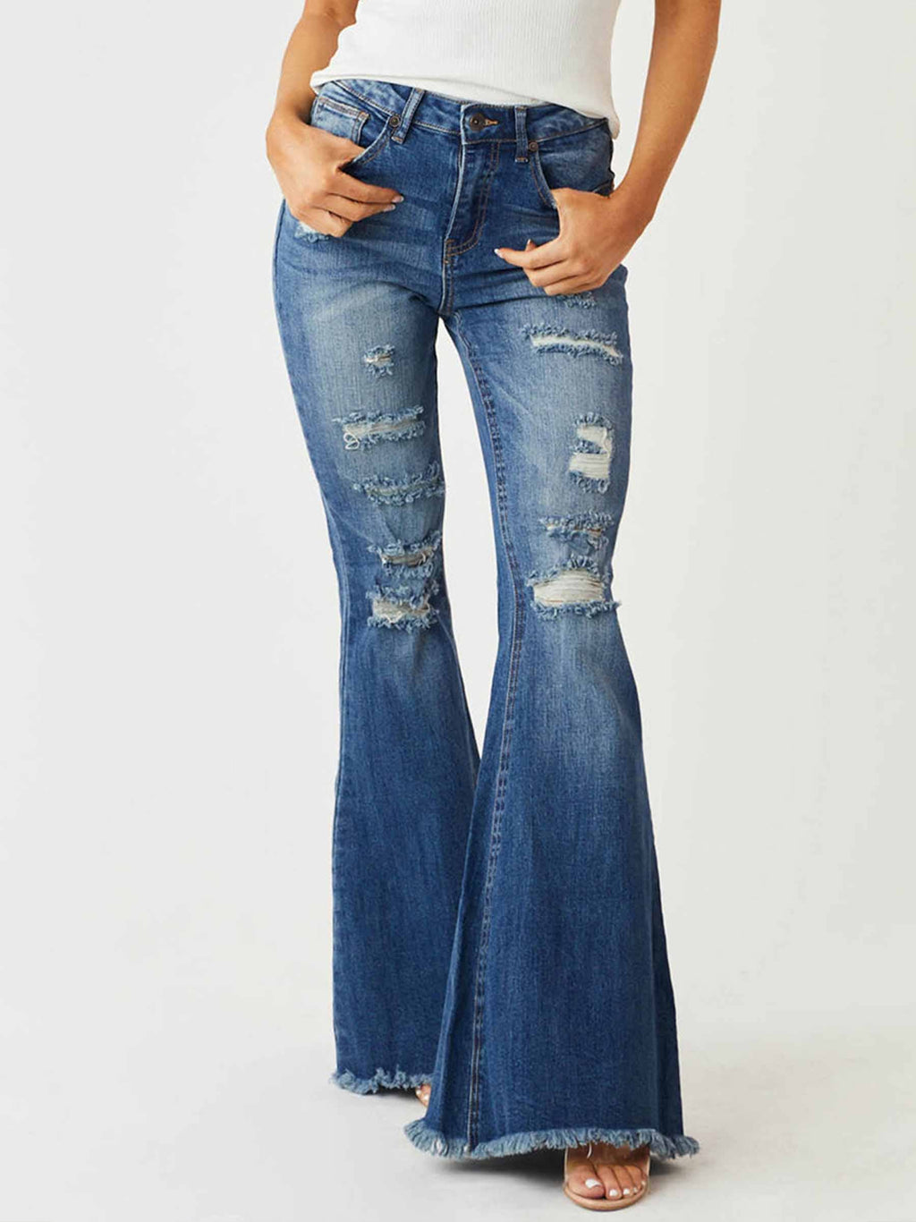 Mid Waist Slim Fit Elastic Flared Jeans