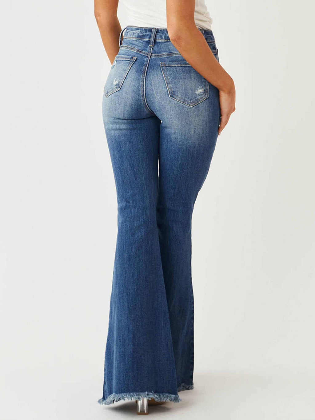 Mid Waist Slim Fit Elastic Flared Jeans