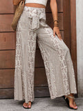 High Waisted Lace Up Wide Leg Pants