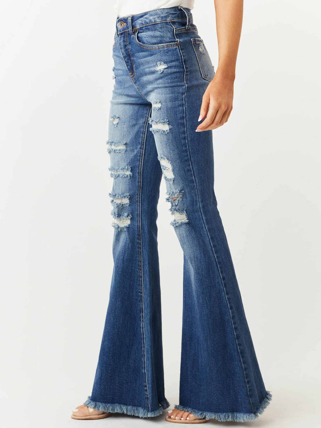 Mid Waist Slim Fit Elastic Flared Jeans